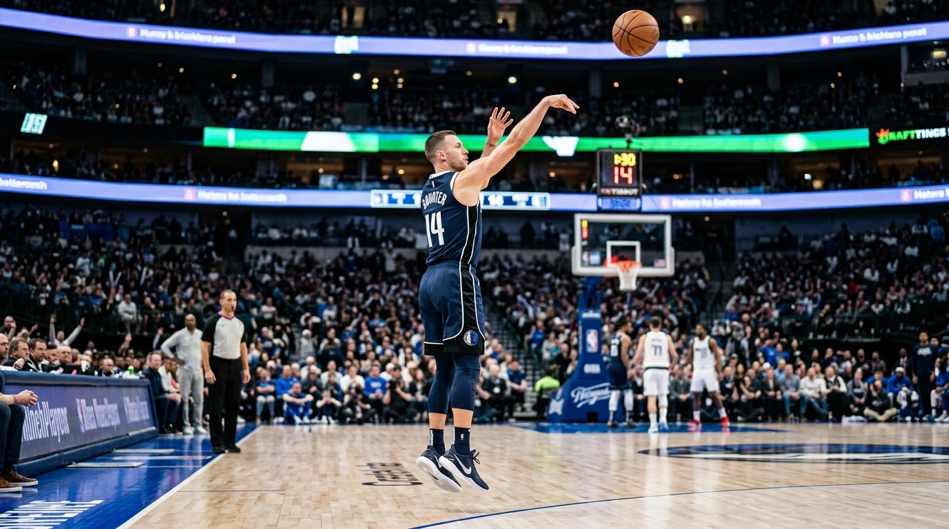 Jugador de baloncesto profesional en posición de lanzamiento de triple