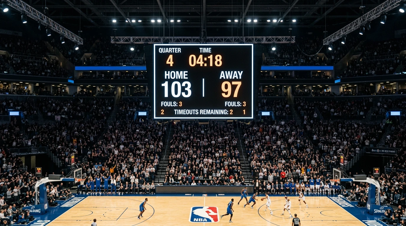 Marcador digital de partido NBA mostrando puntos totales combinados