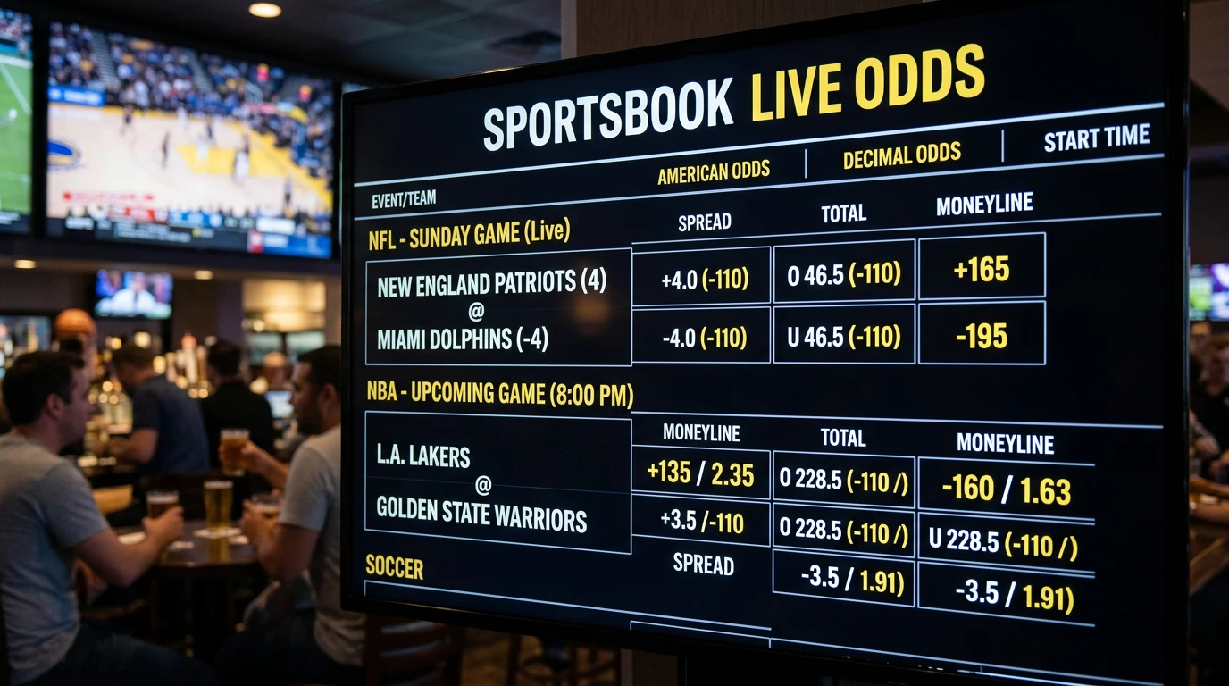 Pantalla mostrando diferentes formatos de cuotas de apuestas deportivas